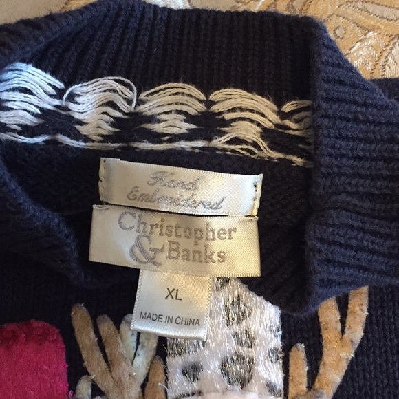 Navy Reindeer sweater by Christopher and Banks. - Picture 4 of 7